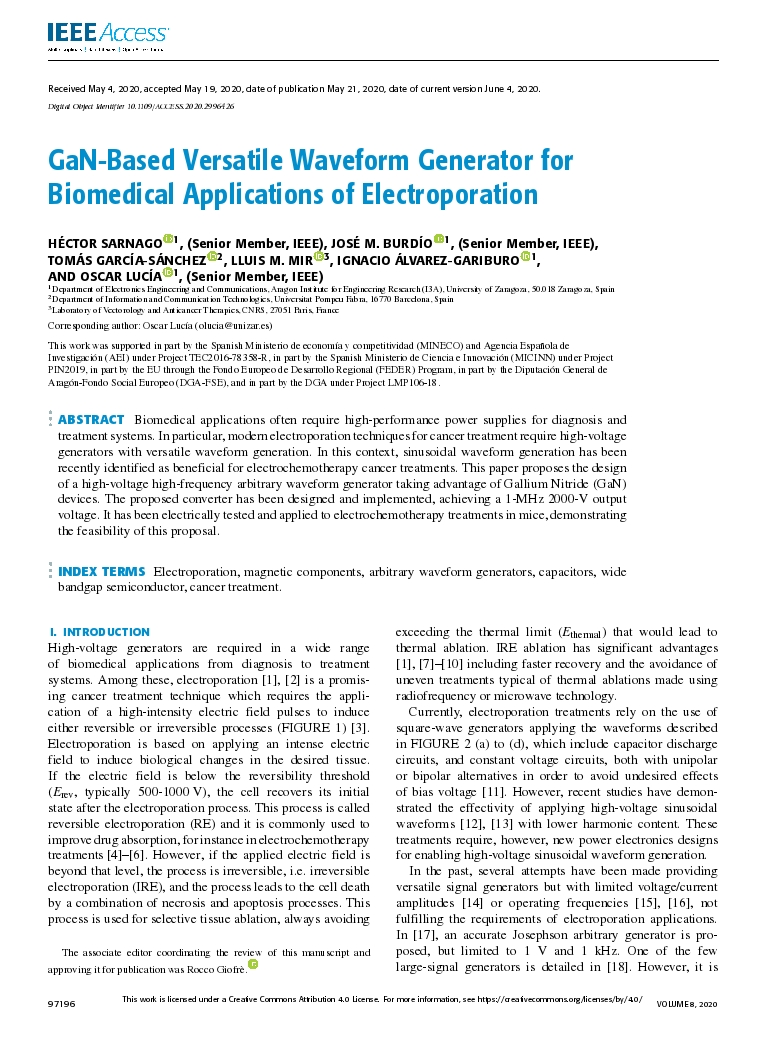 GaN-Based versatile waveform generator for biomedical applications of electroporation