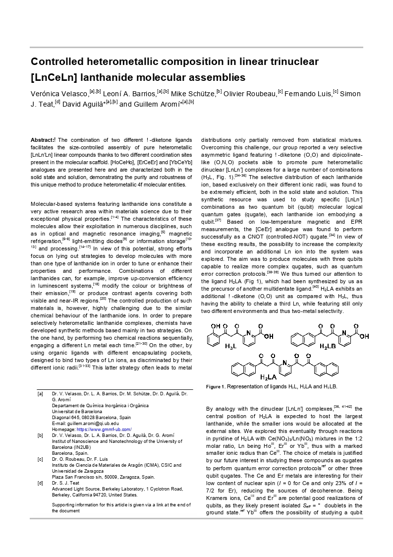 Controlled heterometallic composition in linear trinuclear [LnCeLn] lanthanide molecular assemblies