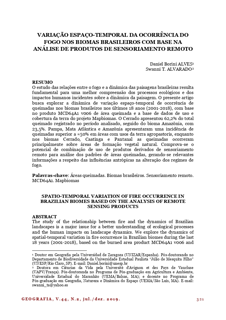 Variação espaço-temporal da ocorrência do fogo nos biomas brasileiros com base na análise de produtos de sensoriamento remoto