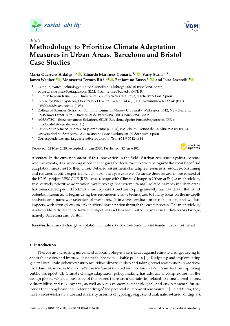 Methodology to Prioritize Climate Adaptation Measures in Urban Areas. Barcelona and Bristol Case Studies