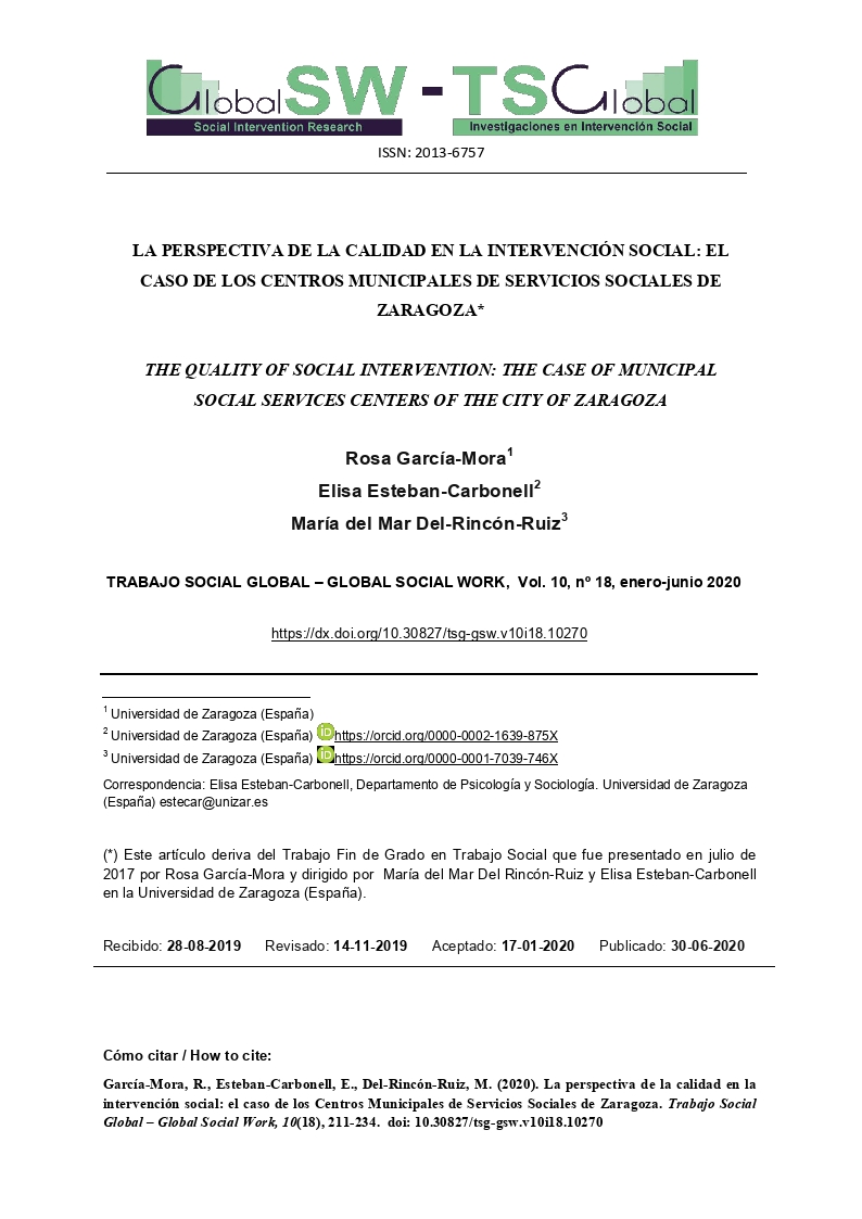 La perspectiva de la calidad en la intervención social: el caso de los centros municipales de servicios sociales de zaragoza