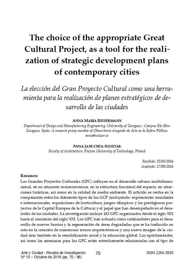 The choice of the appropriate Great Cultural Project, as a tool for the realization of strategic development plans of contemporary cities