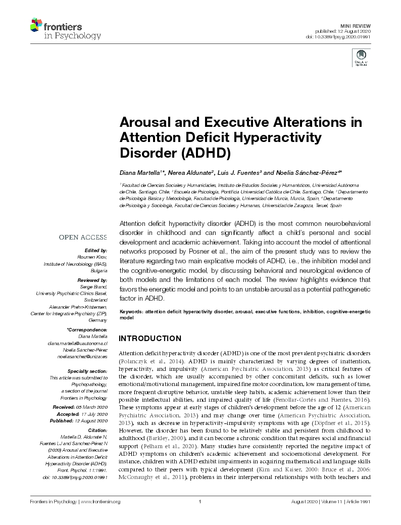 Arousal and Executive Alterations in Attention Deficit Hyperactivity Disorder (ADHD)