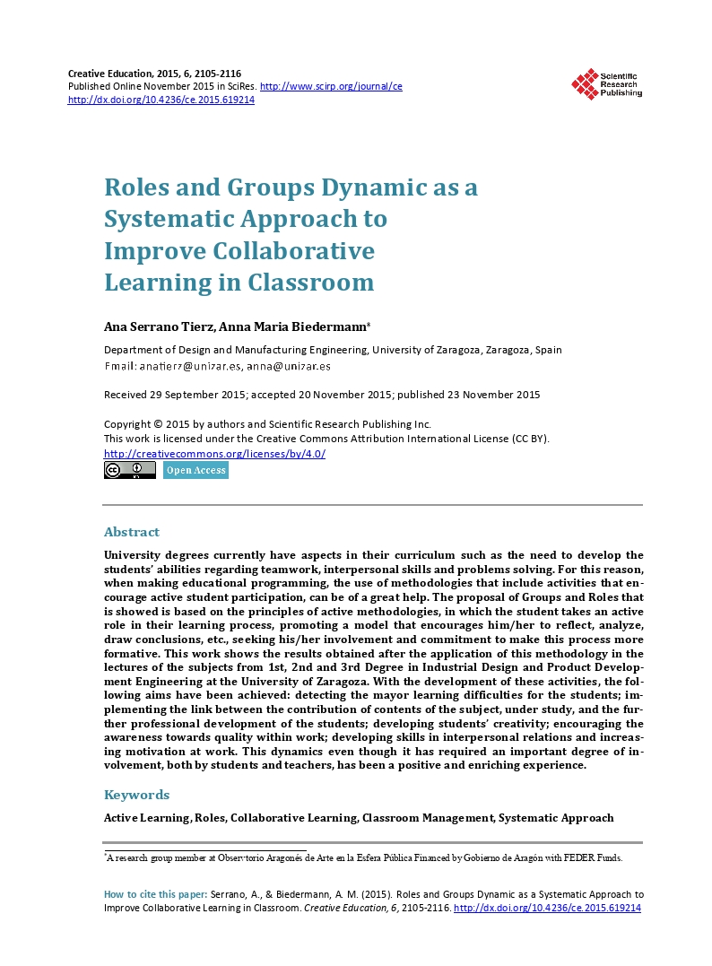 Roles and groups dynamic as a systematic approach to improve collaborative learning in classroom