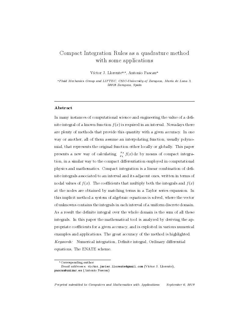 Compact integration rules as a quadrature method with some applications