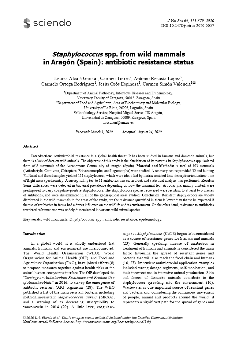 Staphylococcus spp. from wild mammals in Aragón (Spain): antibiotic resistance status