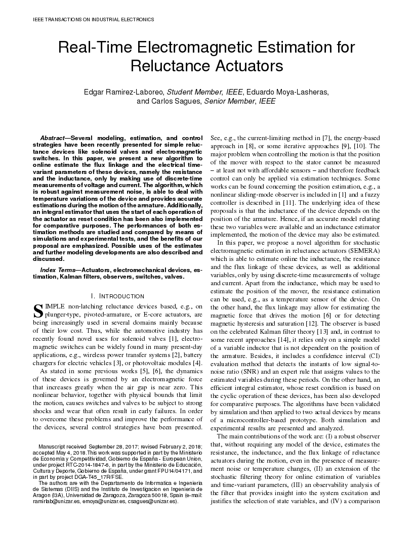 Real-time electromagnetic estimation for reluctance actuators