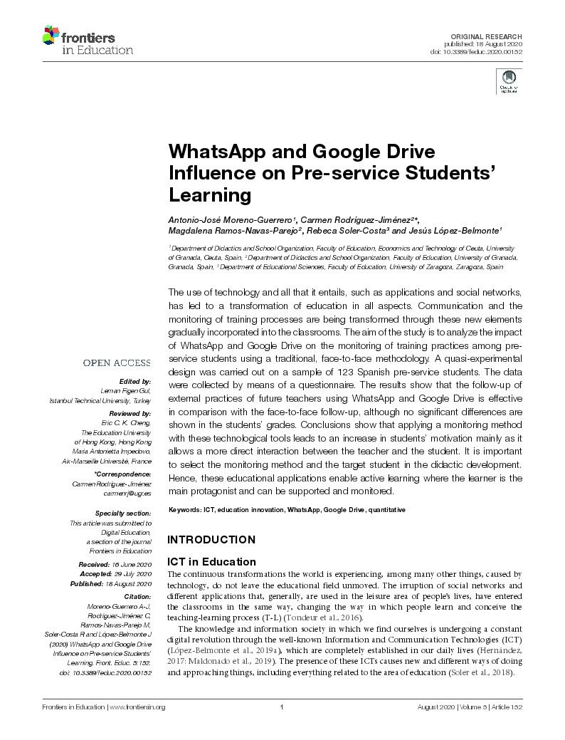 WhatsApp and Google Drive Influence on Pre-service Students’ Learning