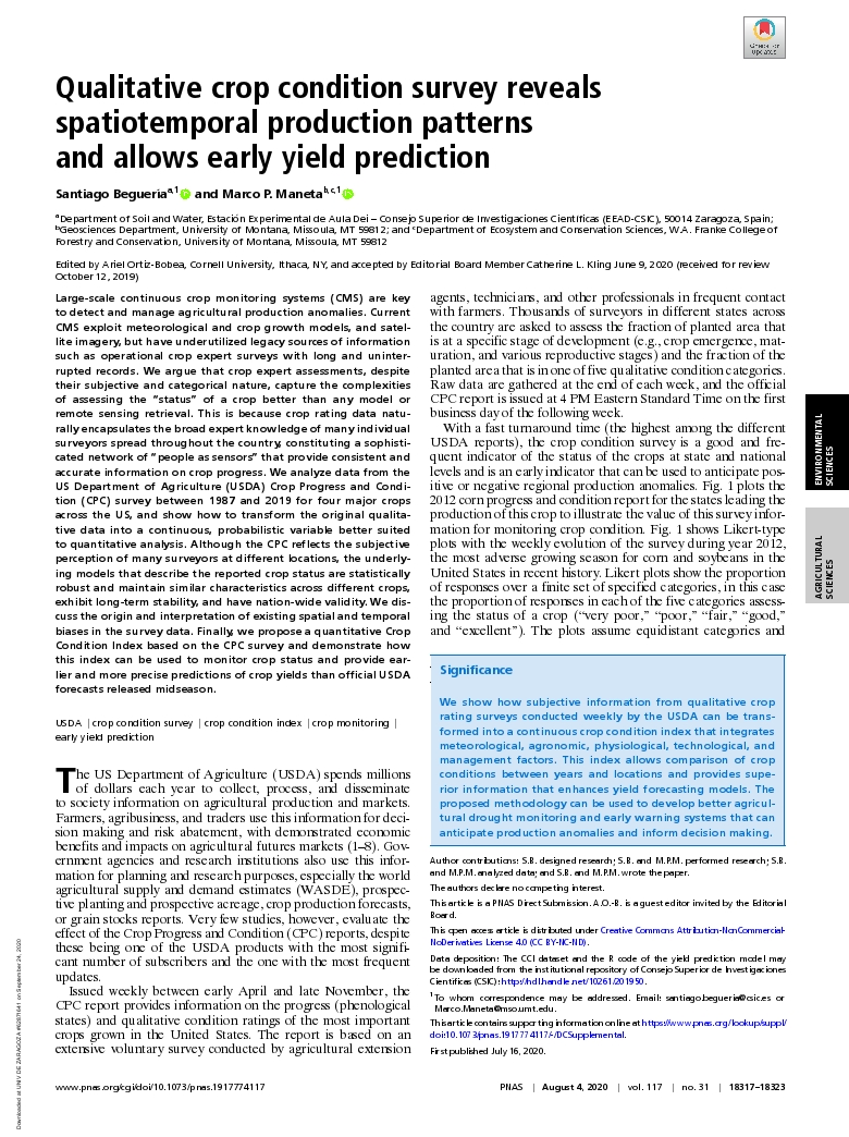 Qualitative crop condition survey reveals spatiotemporal production patterns and allows early yield prediction