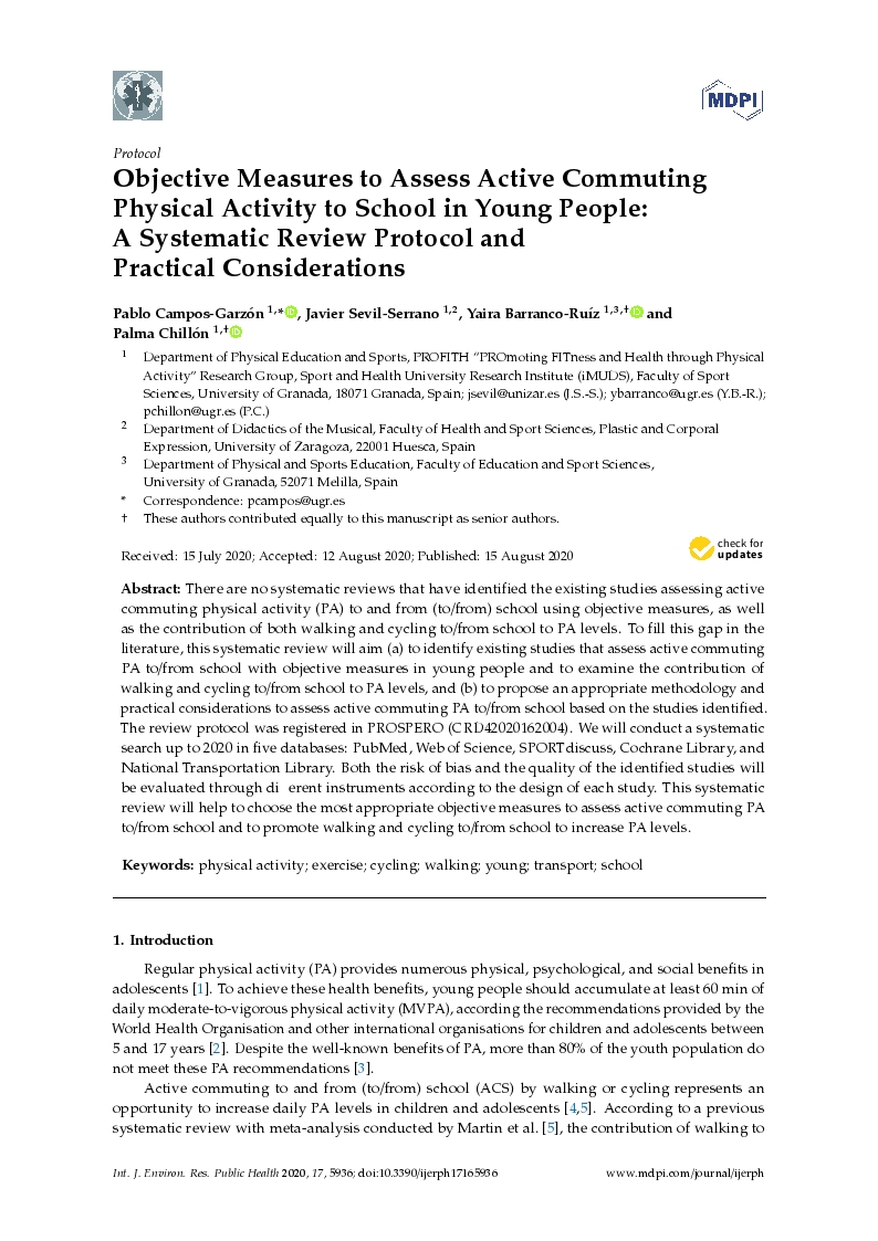 Objective measures to assess active commuting physical activity to school in young people: A systematic review protocol and practical considerations