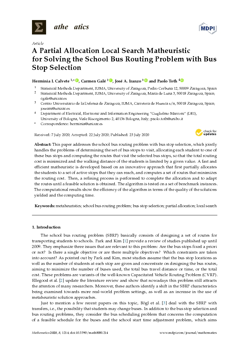 A Partial Allocation Local Search Matheuristic for Solving the School Bus Routing Problem with Bus Stop Selection