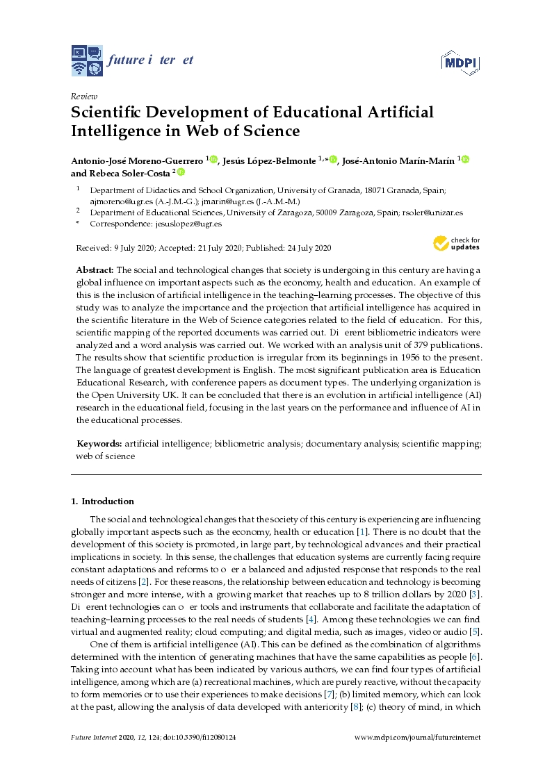 Scientific Development of Educational Artificial Intelligence in Web of Science