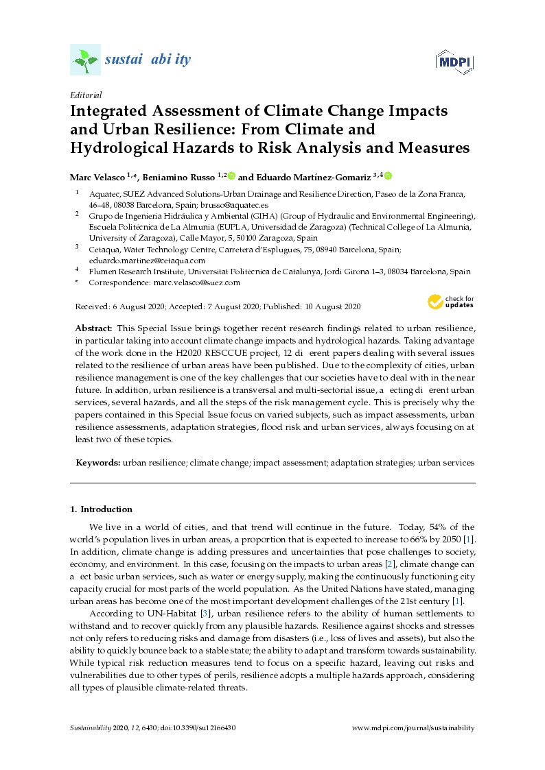 Integrated Assessment of Climate Change Impacts and Urban Resilience: From Climate and Hydrological Hazards to Risk Analysis and Measures