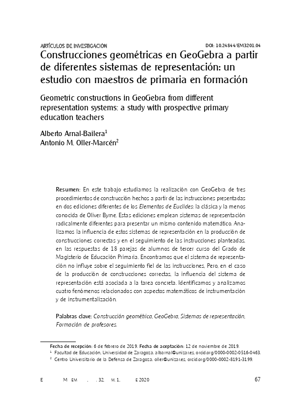 Construcciones geométricas en GeoGebra a partir de diferentes sistemas de representación: Un estudio con maestros de primaria en formación