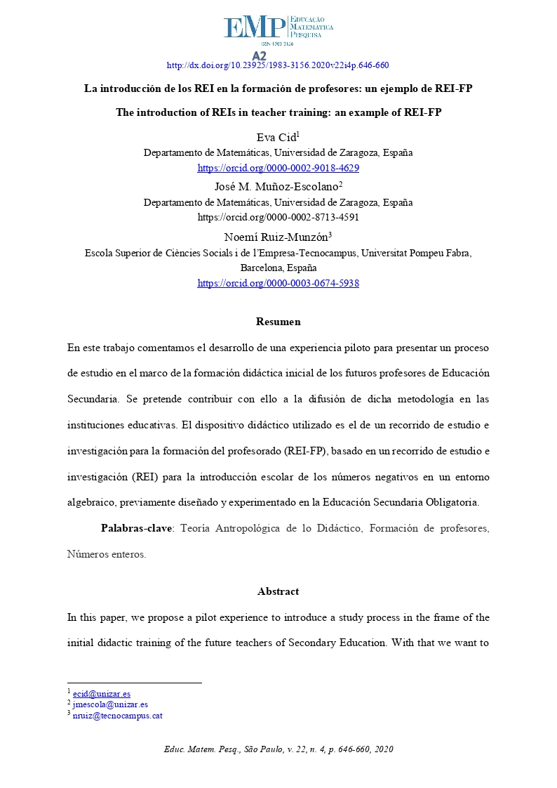 La introducción de los REI en la formación de profesores: un ejemplo de REI-FP