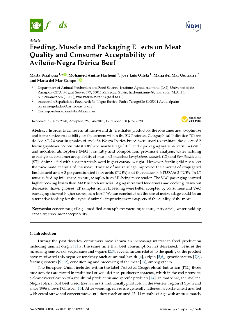 Feeding, Muscle and Packaging Effects on Meat Quality and Consumer Acceptability of Avileña-Negra Ibérica Beef