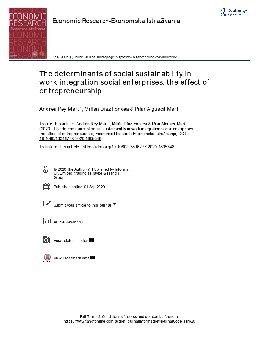 The determinants of social sustainability in work integration social enterprises: the effect of entrepreneurship