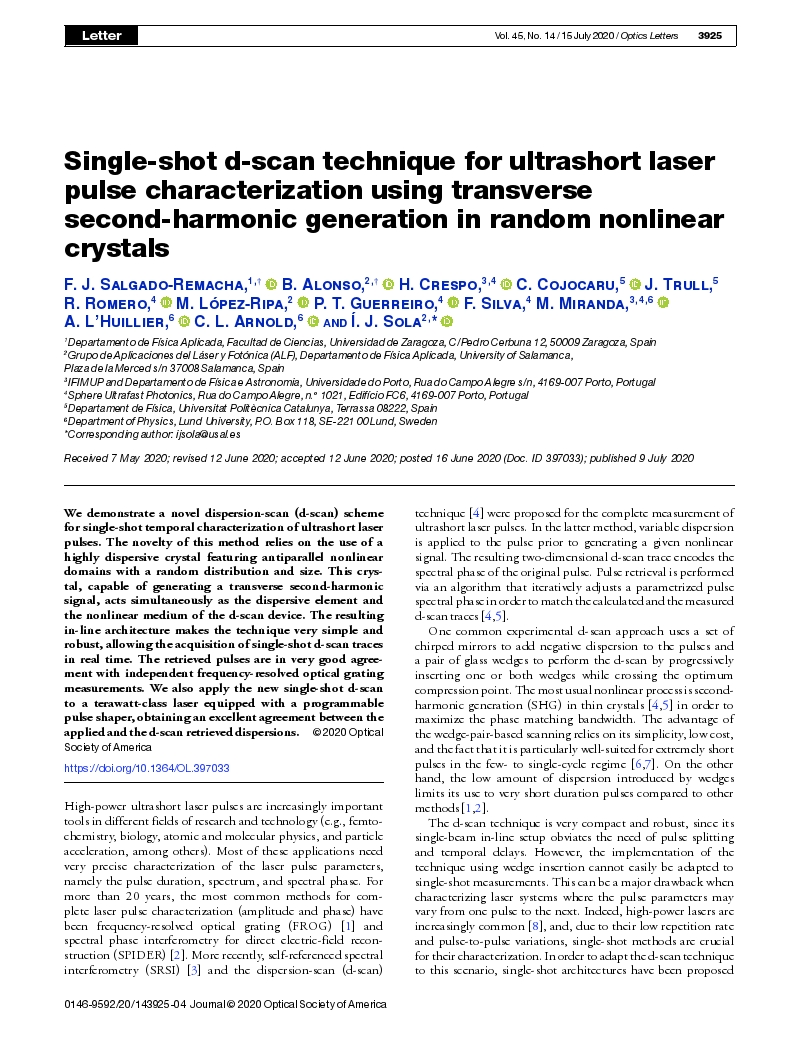 Single-shot d-scan technique for ultrashort laser pulse characterization using transverse second-harmonic generation in random nonlinear crystals