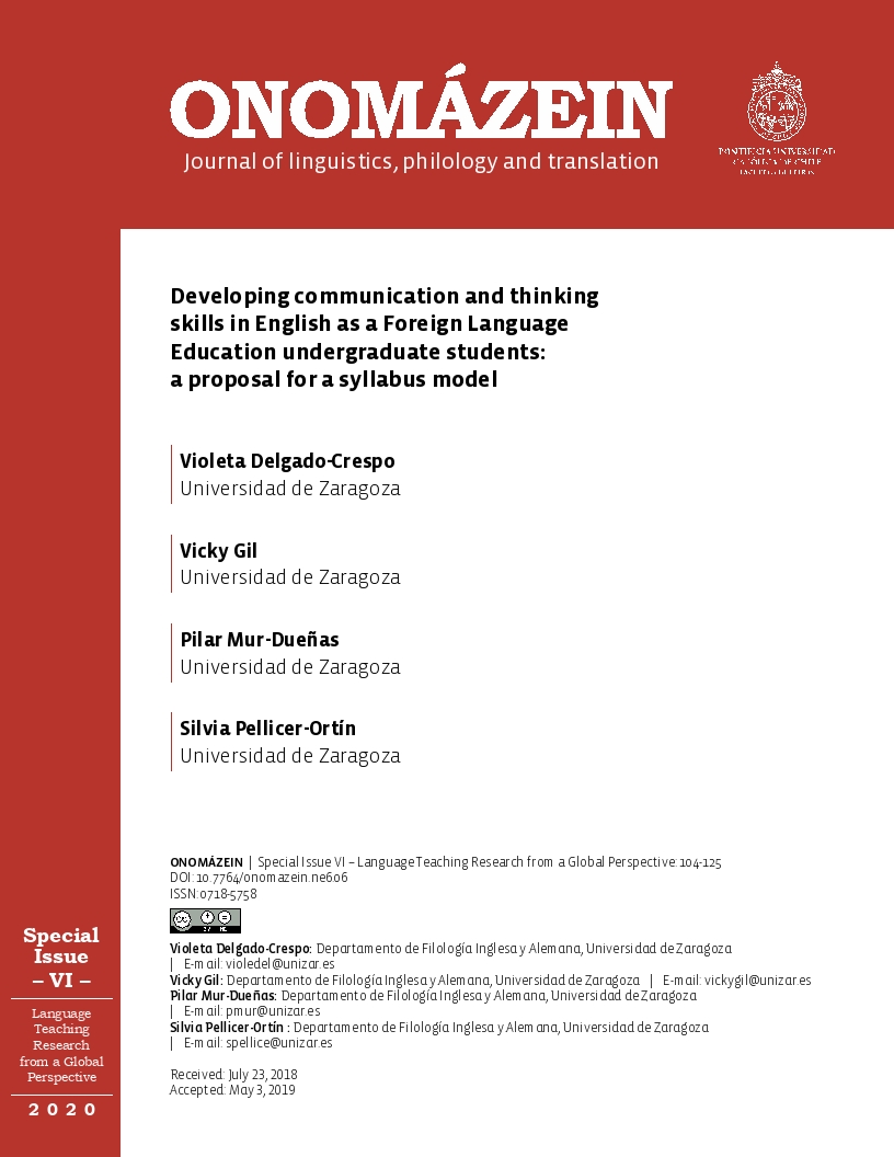Developing communication and thinking skills in English as a Foreign Language Education undergraduate students: a proposal for a syllabus model