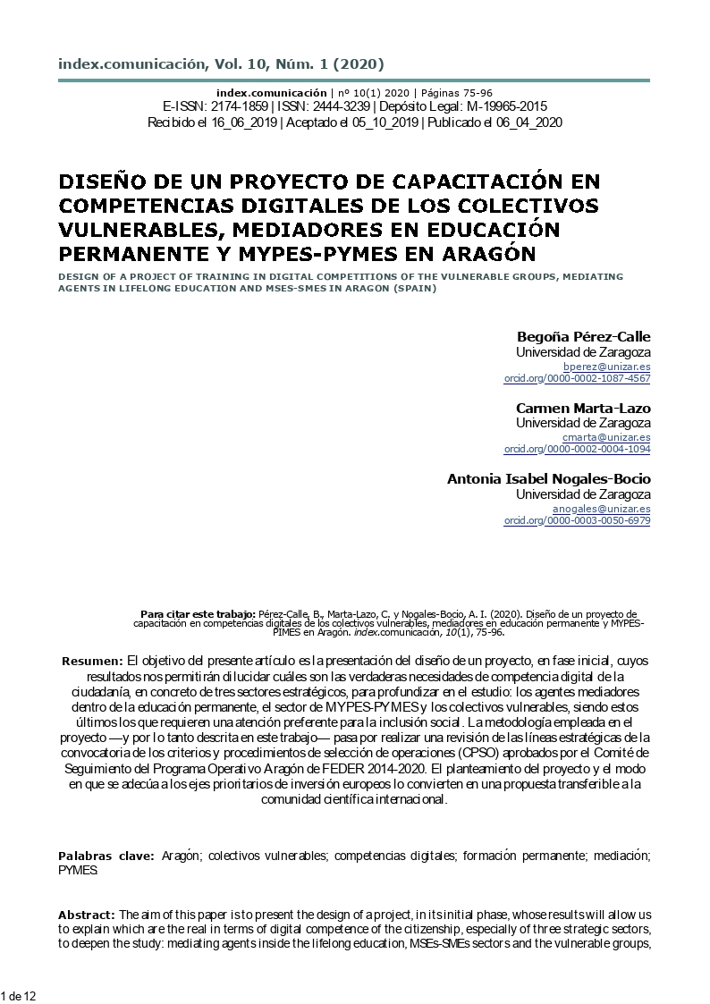 Diseño de un proyecto de capacitación en competencias digitales de los colectivos vulnerables, mediadores en educación permanente y mypes-pymes en Aragón