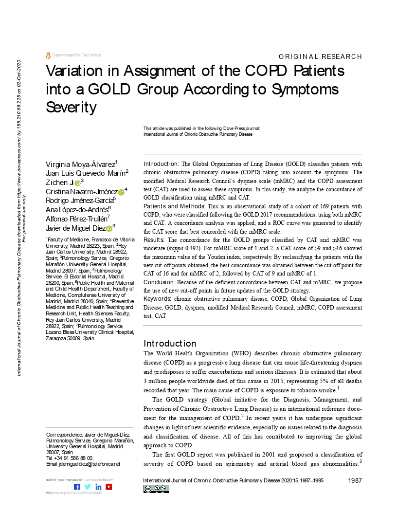 Variation in assignment of the COPD patients into a GOLD group according to symptoms severity