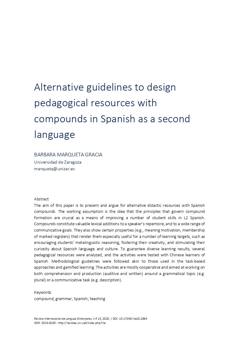 Alternative guidelines to design pedagogical resources with compounds in Spanish as a second language