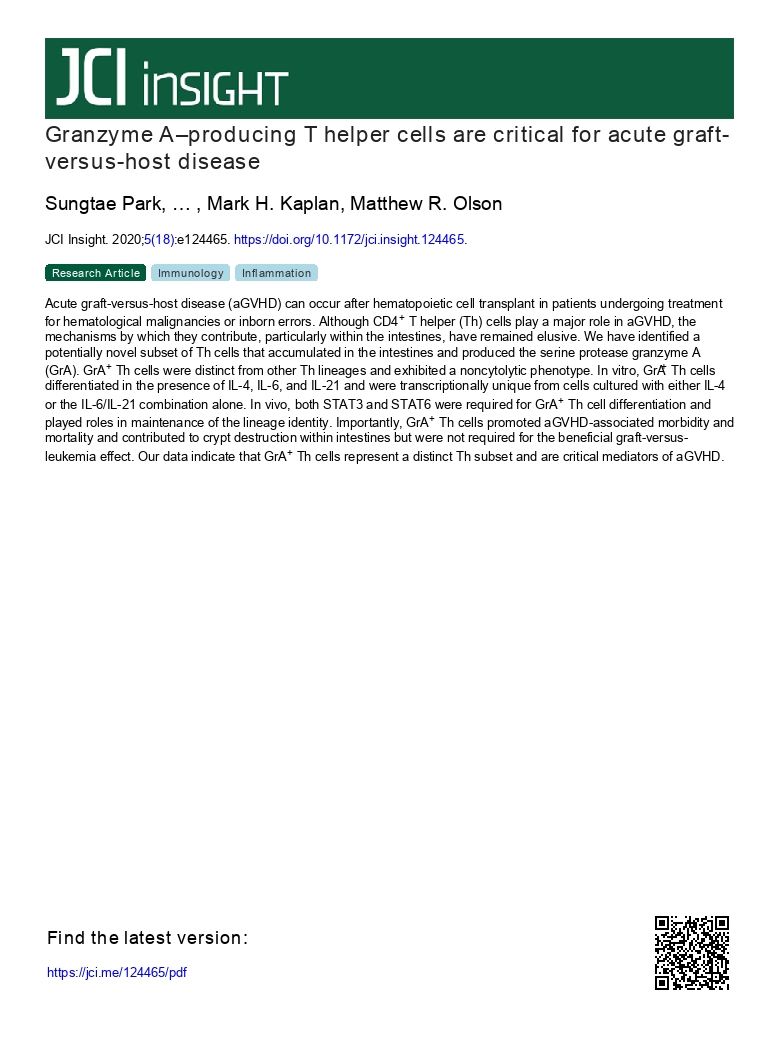 Granzyme A-producing T helper cells are critical for acute graft-versus-host disease