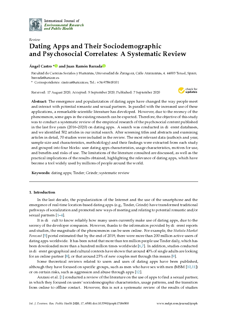 Dating apps and their sociodemographic and psychosocial correlates: A systematic review