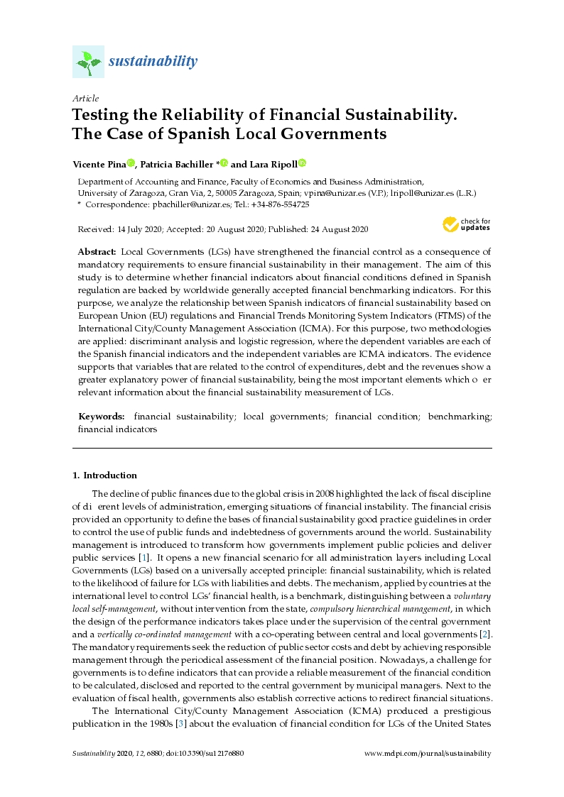 Testing the Reliability of Financial Sustainability. The Case of Spanish Local Governments