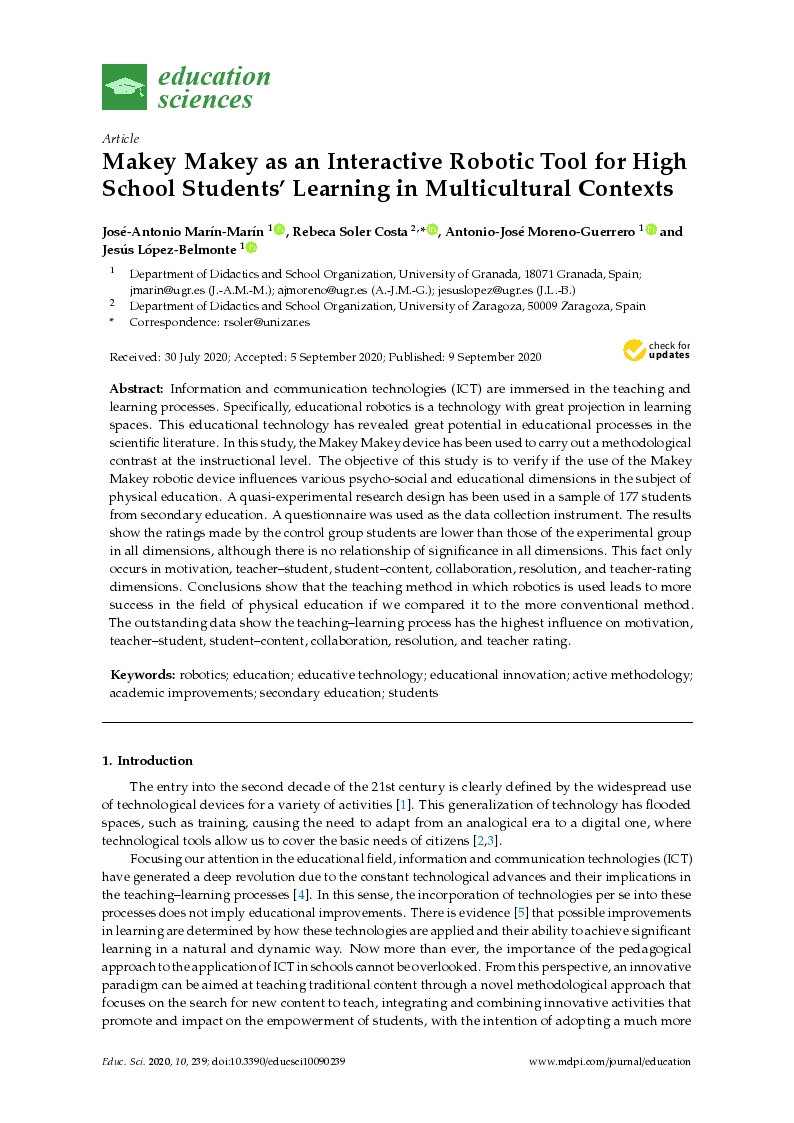 Makey makey as an interactive robotic tool for high school students’ learning in multicultural contexts
