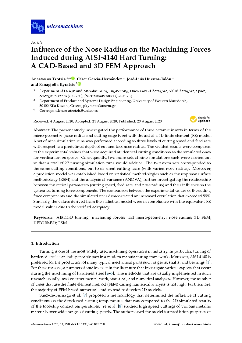 Influence of the Nose Radius on the Machining Forces Induced during AISI-4140 Hard Turning: A CAD-Based and 3D FEM Approach