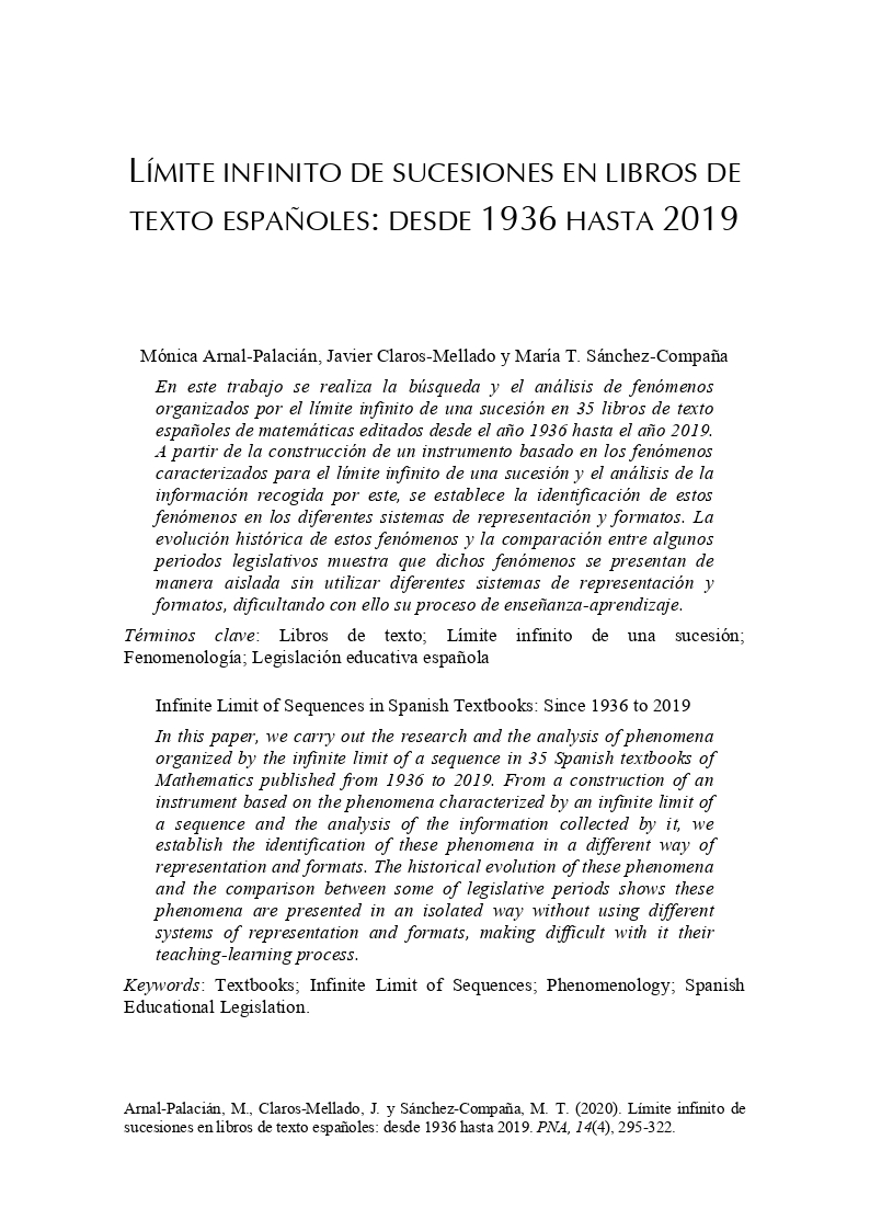 LÍmite infinito de sucesiones en libros de texto espaÑoles: Desde 1936 hasta 2019