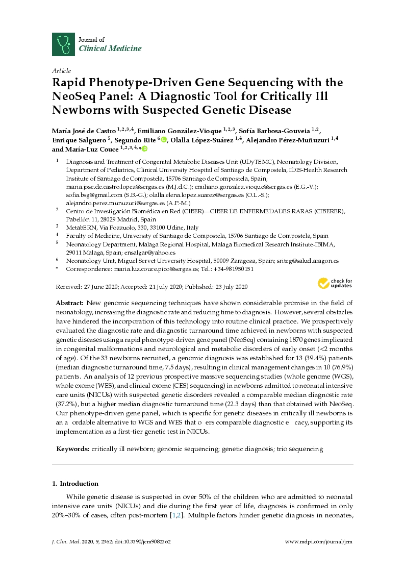 Rapid Phenotype-Driven Gene Sequencing with the NeoSeq Panel: A Diagnostic Tool for Critically Ill Newborns with Suspected Genetic Disease