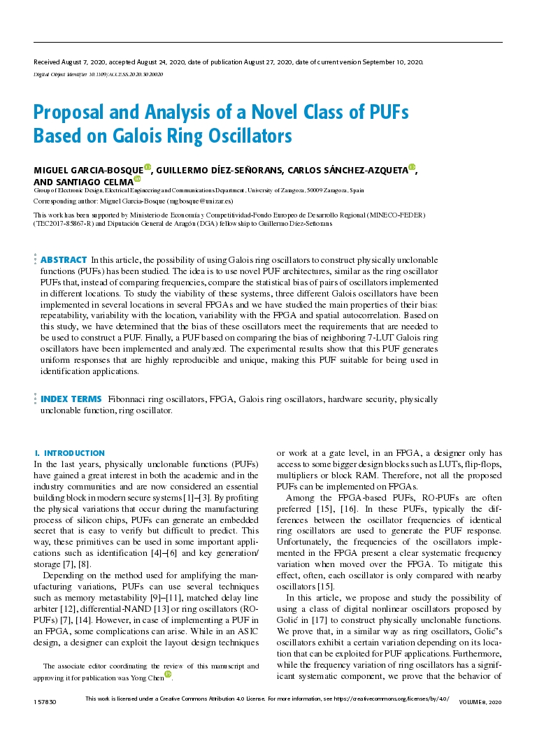 Proposal and Analysis of a Novel Class of PUFs Based on Galois Ring Oscillators