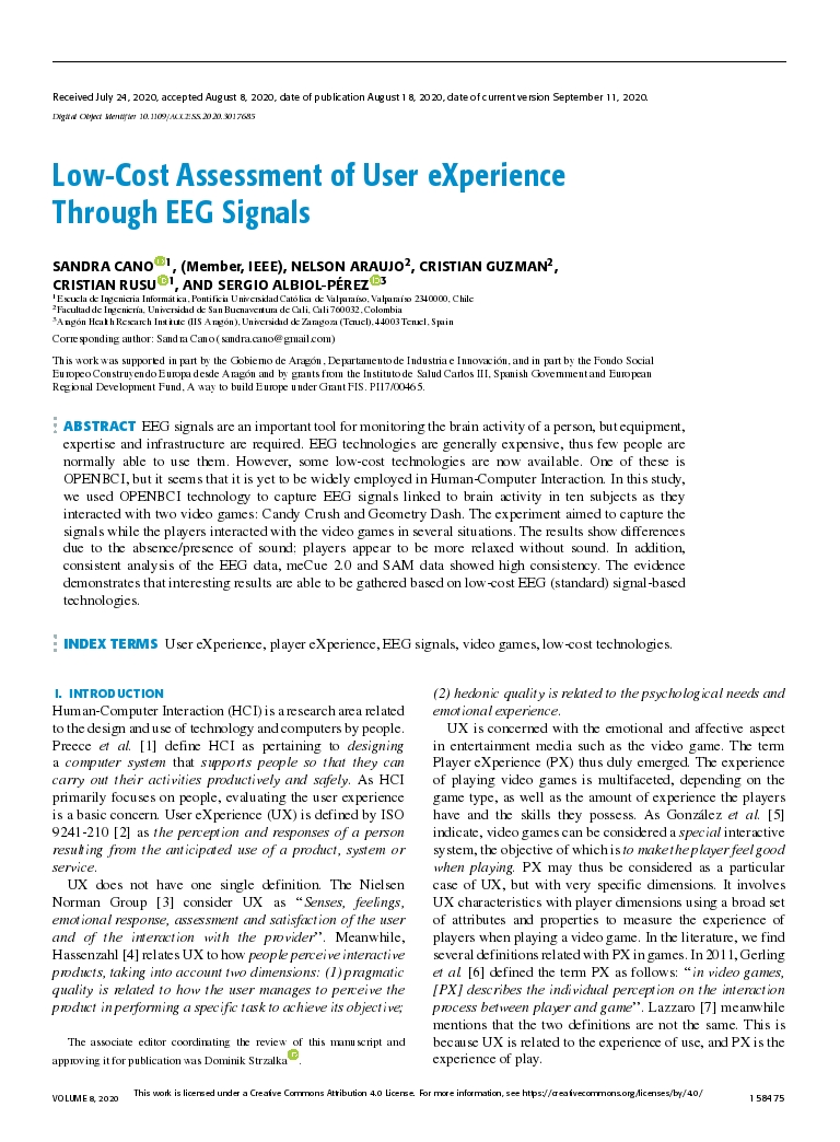 Low-Cost Assessment of User eXperience Through EEG Signals