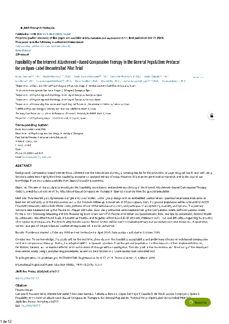 Feasibility of the Internet Attachment-Based Compassion Therapy in the General Population: Protocol for an Open-Label Uncontrolled Pilot Trial