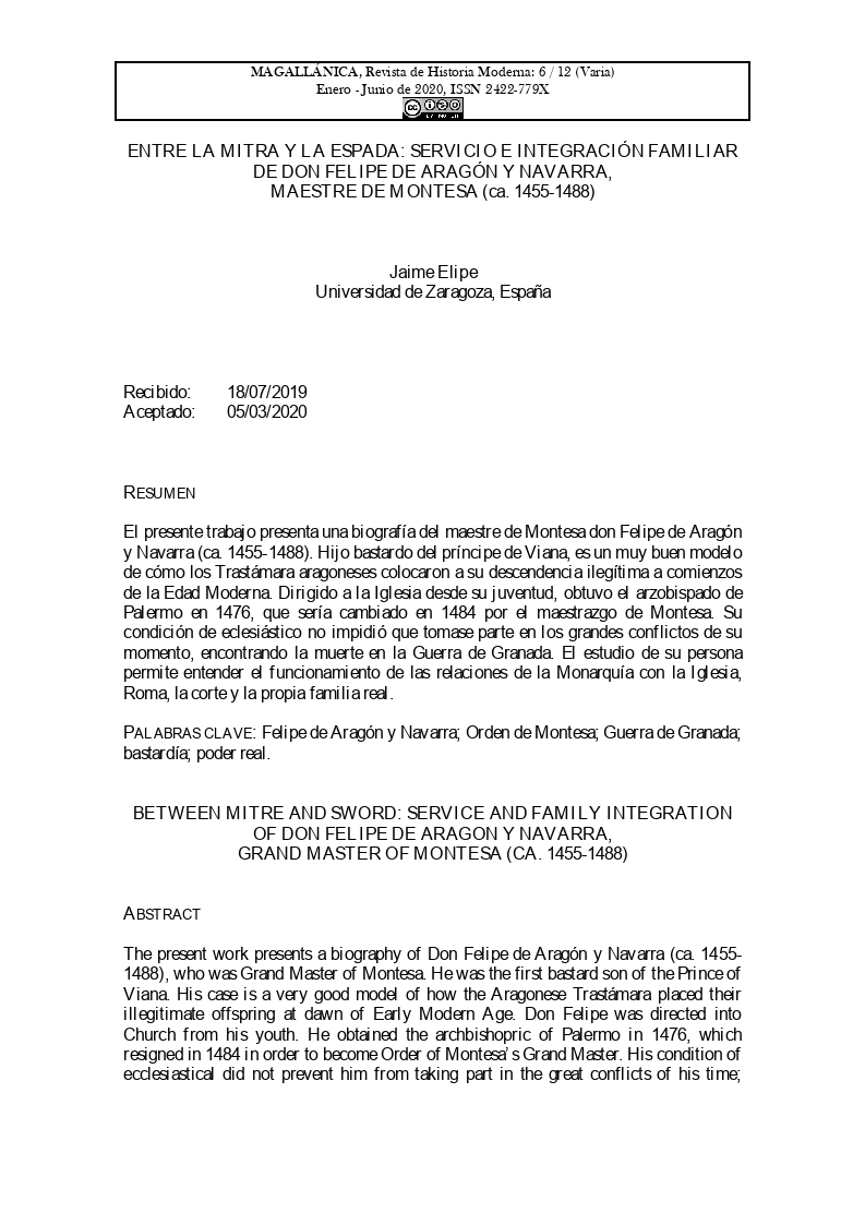 Entre la mitra y la espada: servicio e integración familiar de don Felipe de Aragón y Navarra (ca. 1455-1488)