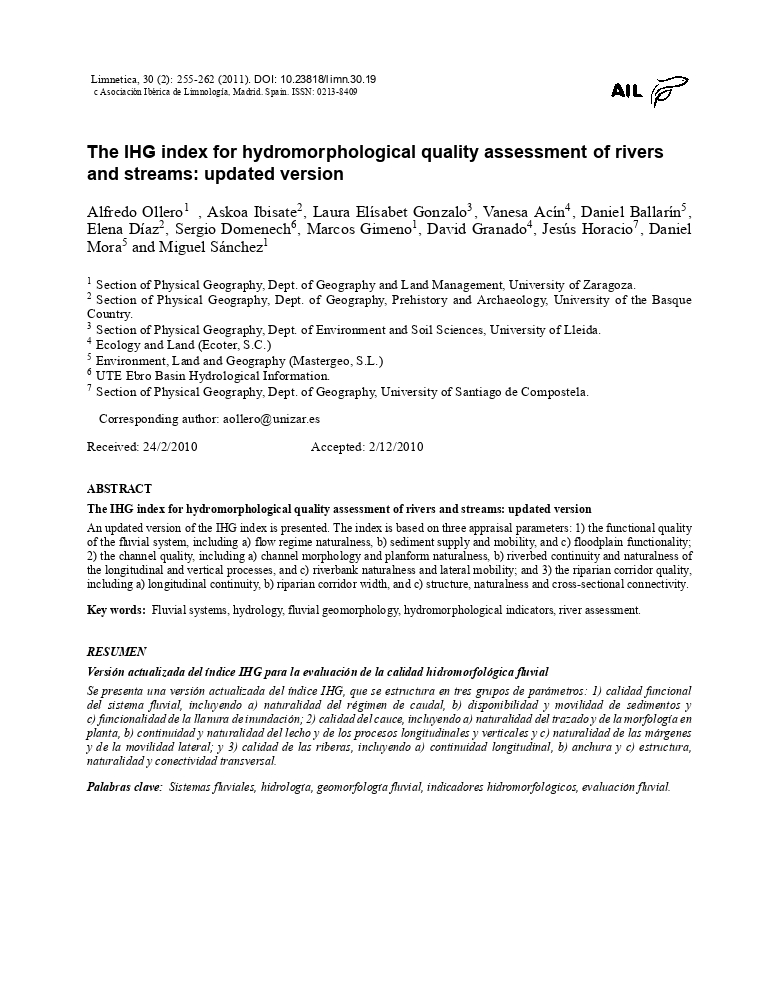 The IHG index for hydromorphological quality assessment of rivers and streams: updated version
