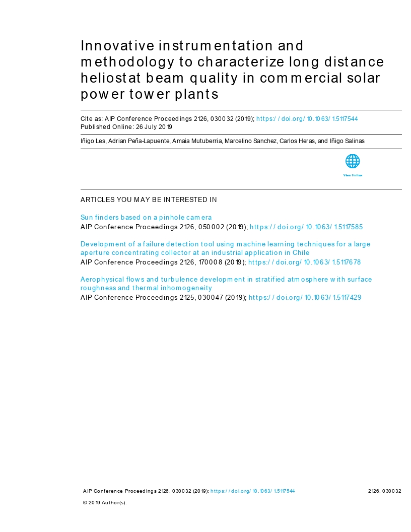 Innovative instrumentation and methodology to characterize long distance heliostat beam quality in commercial solar power tower plants