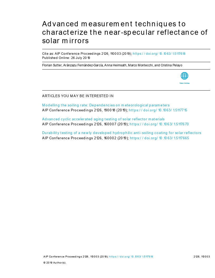Advanced measurement techniques to characterize the near-specular reflectance of solar mirrors