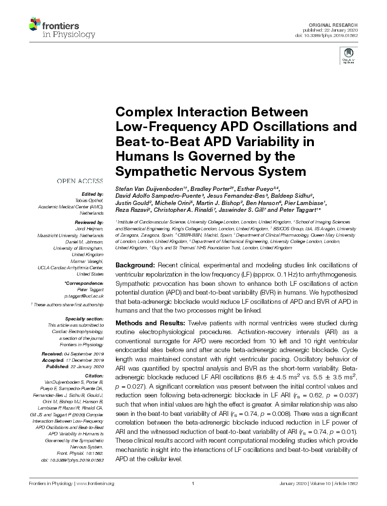 Complex Interaction Between Low-Frequency APD Oscillations and Beat-to-Beat APD Variability in Humans Is Governed by the Sympathetic Nervous System