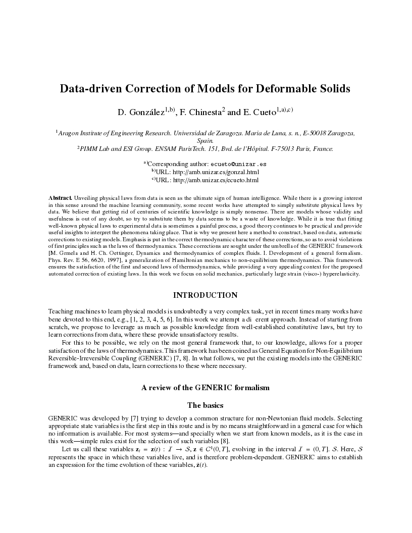 Data-driven correction of models for deformable solids