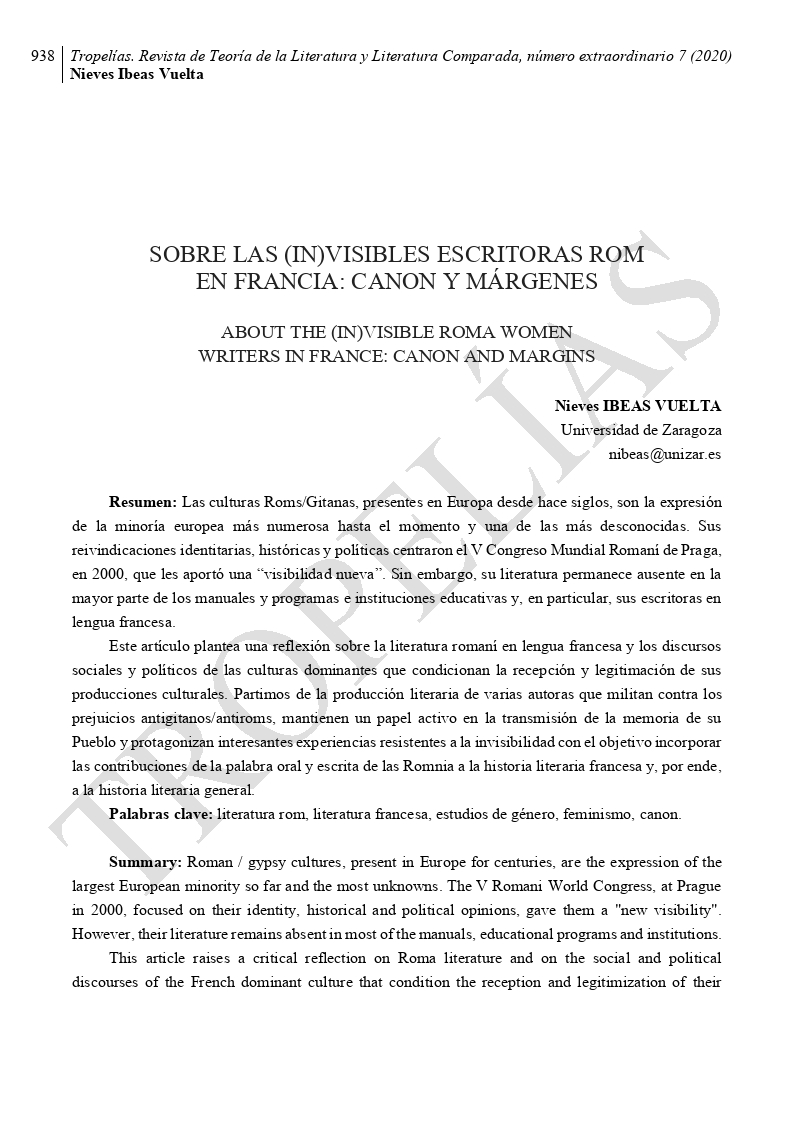 Sobre las (in)visibles escritoras Rom en Francia: canon y márgenes