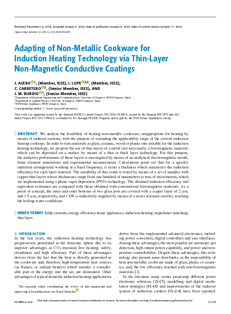 Adapting of Non-Metallic Cookware for Induction Heating Technology via Thin-Layer Non-Magnetic Conductive Coatings