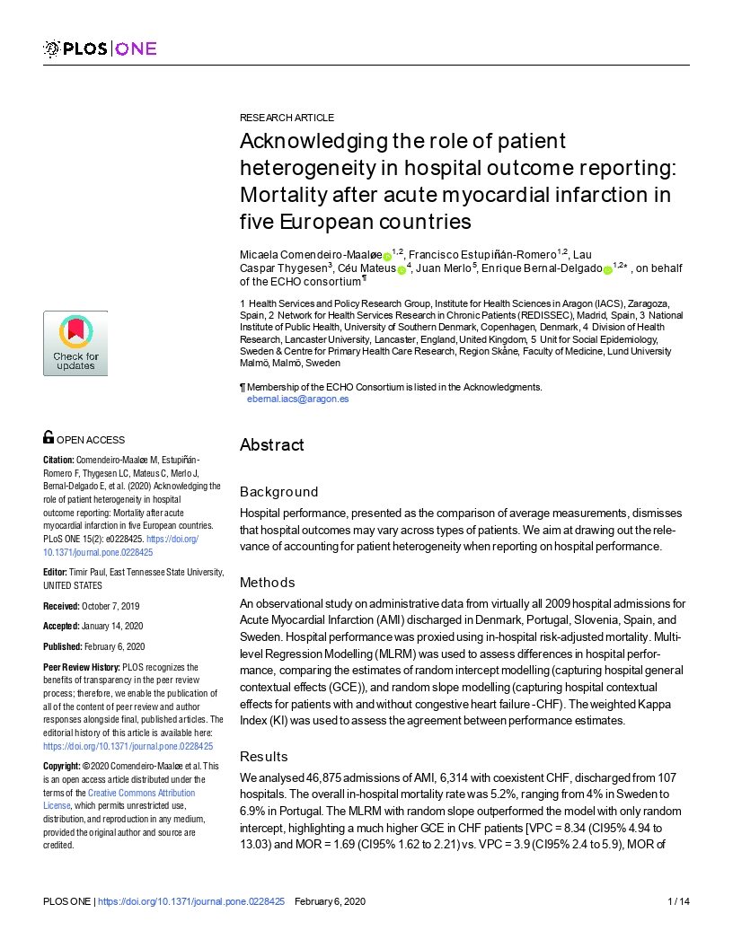 Acknowledging the role of patient heterogeneity in hospital outcome reporting: Mortality after acute myocardial infarction in five European countries