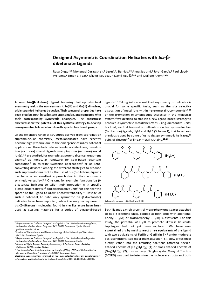 Designed asymmetric coordination helicates with bis-beta-diketonate ligands