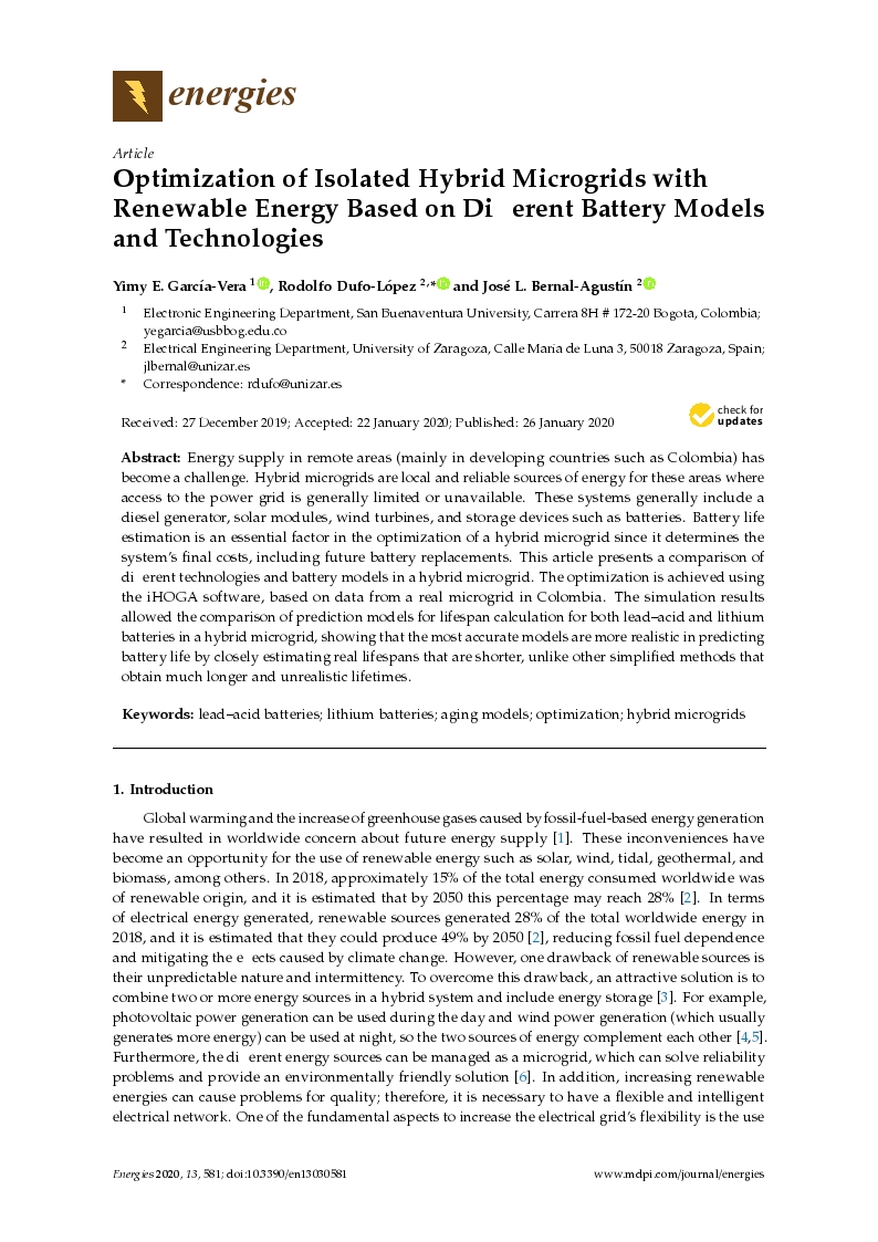 Optimization of isolated hybrid microgrids with renewable energy based on different battery models and technologies