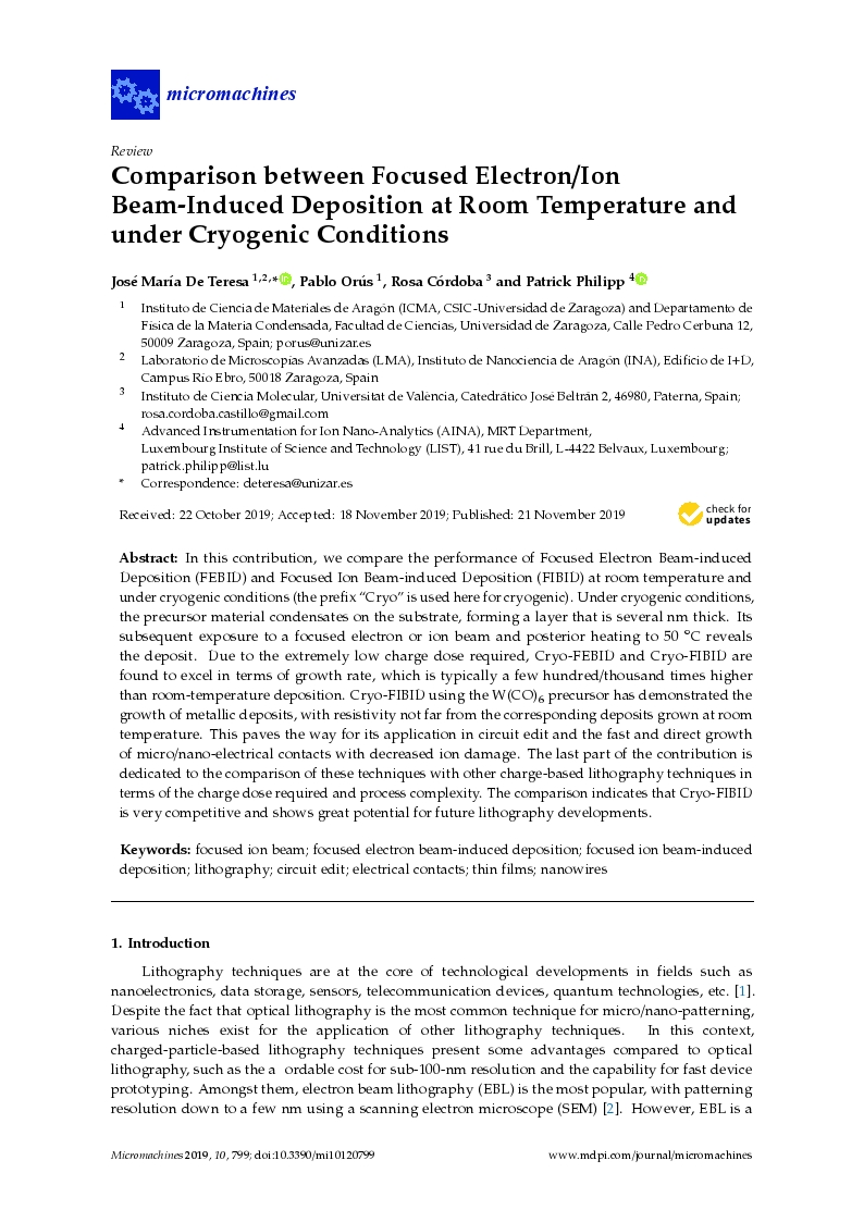 Comparison between focused electron/ion beam-induced deposition at room temperature and under cryogenic conditions