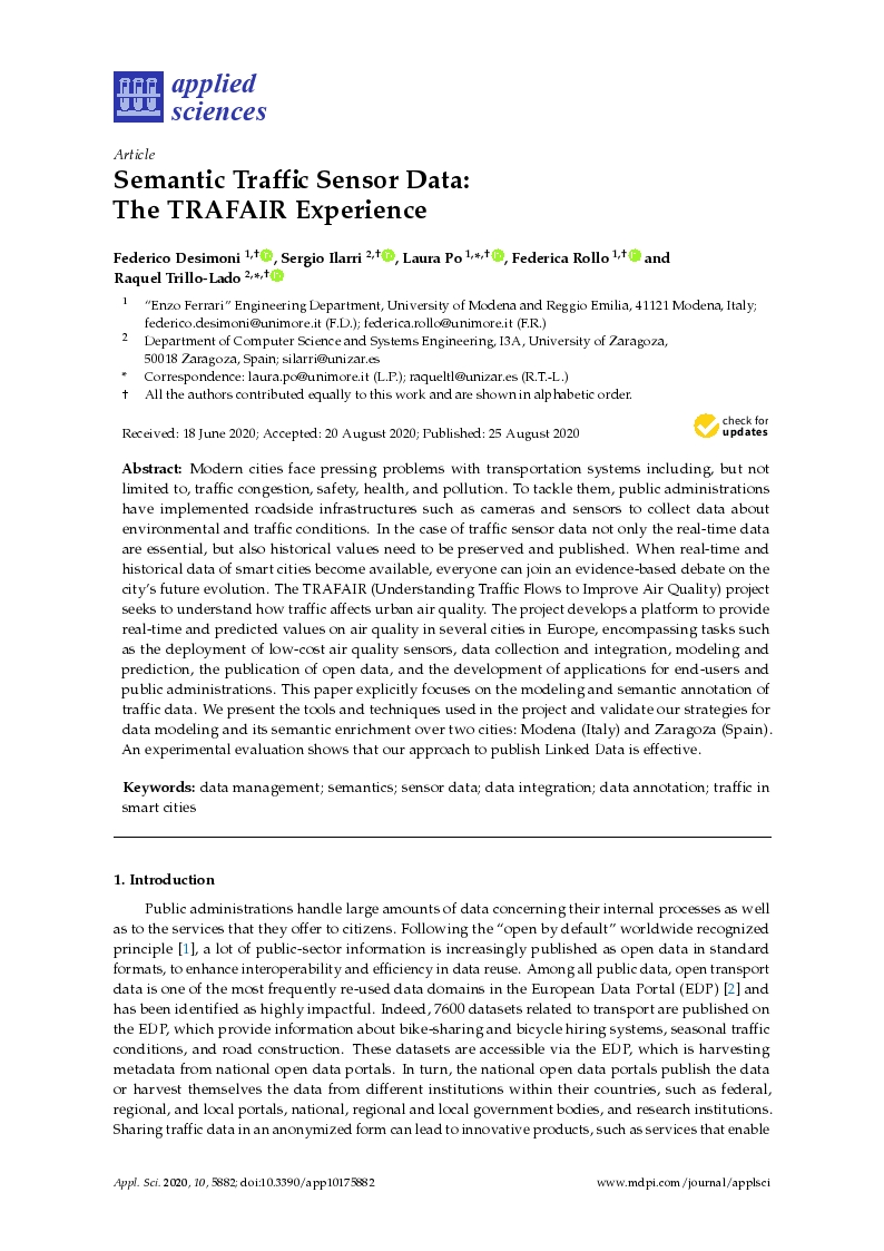 Semantic traffic sensor data: The TRAFAIR experience