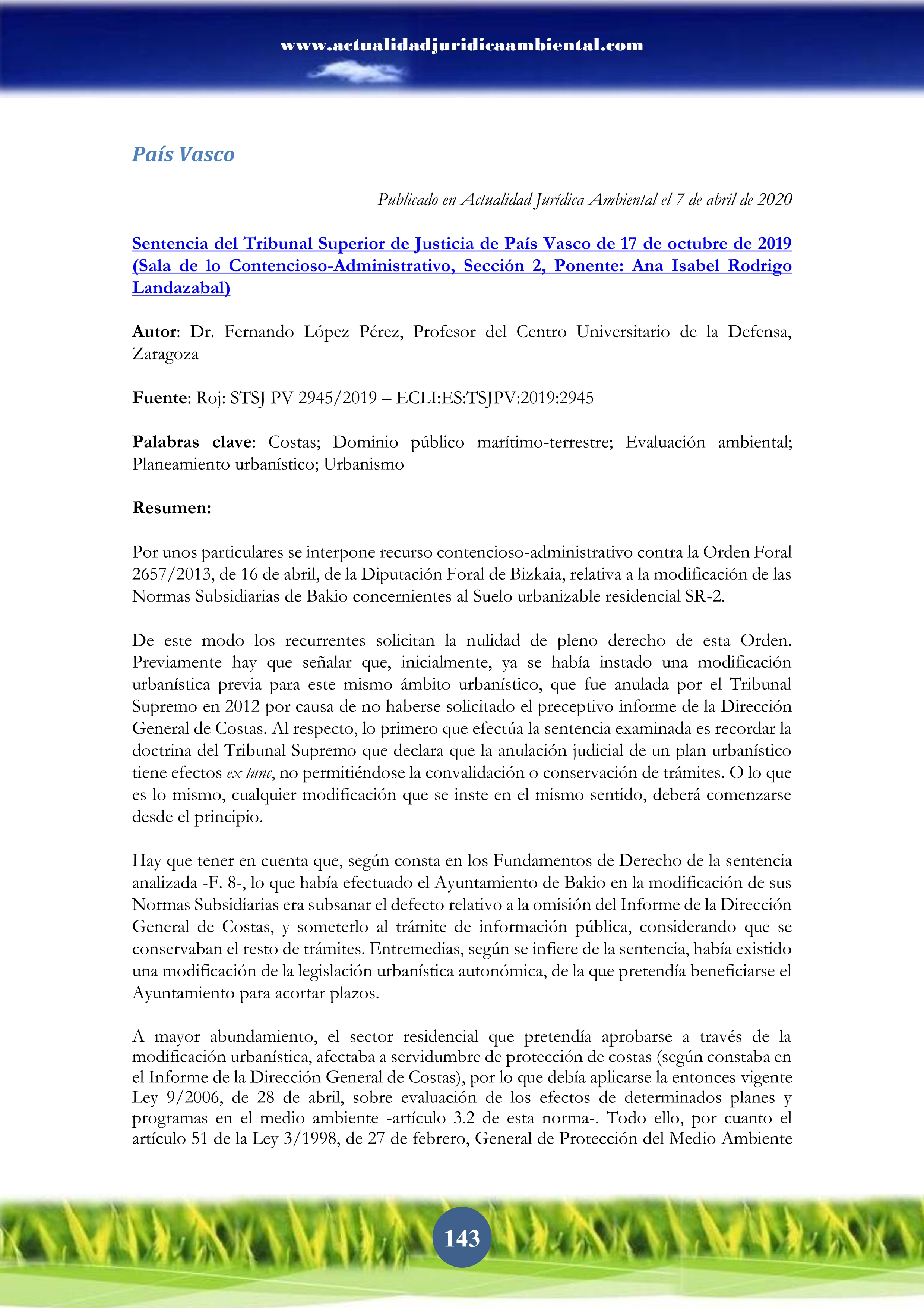 Sentencia del Tribunal Superior de Justicia de País Vasco de 17 de octubre de 2019 (Sala de lo Contencioso-Administrativo, Sección 2, Ponente: Ana Isabel Rodrigo Landazabal)